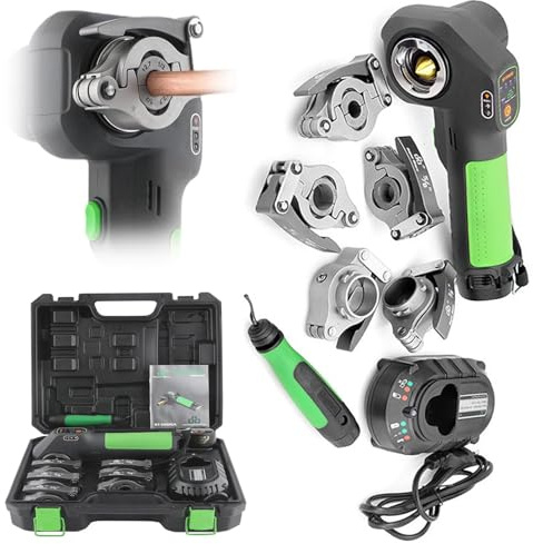 Electric Tool Kit, Cordless Tool for 1/4''-3/4'' (6-19mm) Copper Aluminum Pipe, Includes 5 Flare Clamps & Deburrer