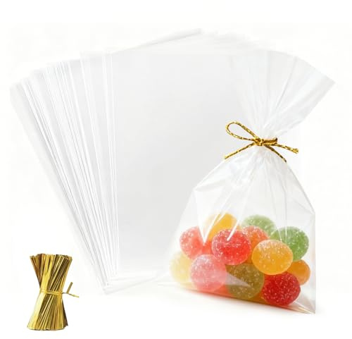 Cellophantüten Klein Klar,120 Stück 13x18cm Zellophantüten | Transparent,mit Metallbändern,Einweg, Zellophan mit OPP Beschichtung für Süßigkeiten,Schokolade, Kekse,Geschenke