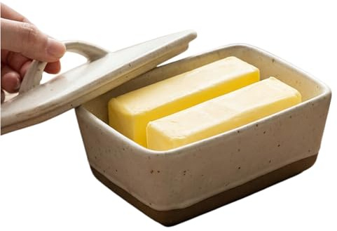 Burriera in Ceramica, Butter Dish Box Portaburro in Porcellana da Frigo con Coperchio e Manico Piatto per Burro Adatto alla Lavastoviglie Contenitore Porta Burro da Tavola Frigorifero, 350 ml