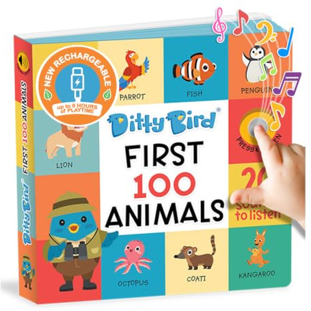 Libros Parlantes Ditty Bird 100 Animales | Aprende Palabras y Habla | Libros de cartón para niños de 1 a 3 años | Interactivos con imágenes geniales | Resistentes Libros de Sonido para bebés.