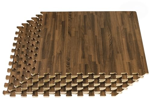 Forest Floor 3/8 Inch Thick Printed Foam Tiles, Premium Wood Grain Interlocking Foam Floor Mats, Anti-Fatigue Flooring – Stylish Flooring Solution, Walnut, 48 Sq Ft