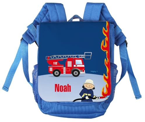 Striefchen® Feuerwehr Kinderrucksack personalisiert mit Name Kindergartenrucksack Jungen Kinder Rucksack Kindergarten für Jungs Kita Kindergartentasche