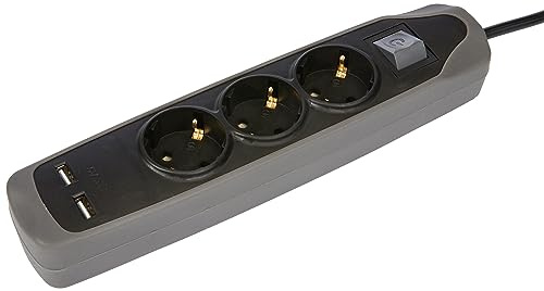 Electraline Gummy 62150 Regleta Base 3 Enchufes y 2 USB 2.1A - Cover de silicona - cable 2 m clavija plana, Gris