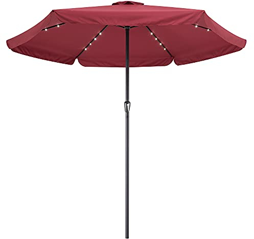Kingsleeve® Parasol de Jardin extérieur LED Solaire 330cm Rouge Pare-Soleil en Aluminium avec manivelle Protection UV 80+