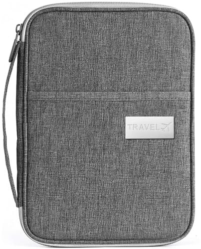 HCFGS Reisepass Schutzhülle Reisepass Tasche Familie Reiseorganizer mit RFID-Blocker für Kreditkarten, Ausweis und Reisedokumente (Grau)
