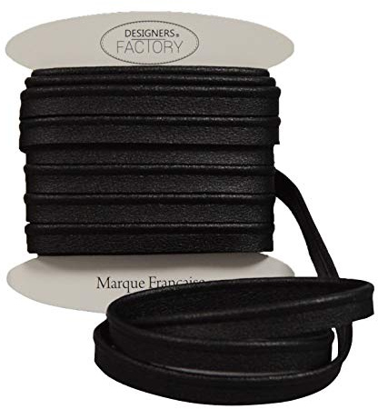 designers-factory Black Imitation leather flanged insert piping cord, matte black color - Sold by 5 meters