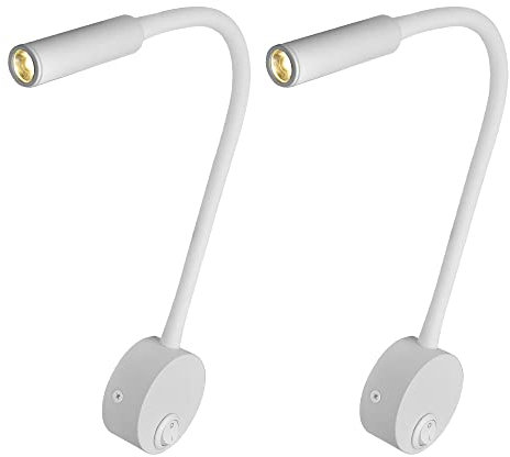 Artpad 2 Pack White Wall Spotlight, Soft Warm White Lighting Cob Bedside Bend Lamp, Minimalist Wall Surface Mounted 3W Reading Night Light with Button Switch