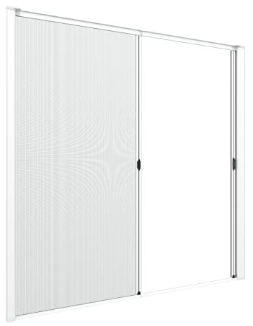 Zanzanet Zanzariera laterale doppia orizzontale su misura porta finestra scorrevole avvolgibile rullo a molla guida calpestabile cassonetto 50mm personalizzabile reti Made in Italy Bianco