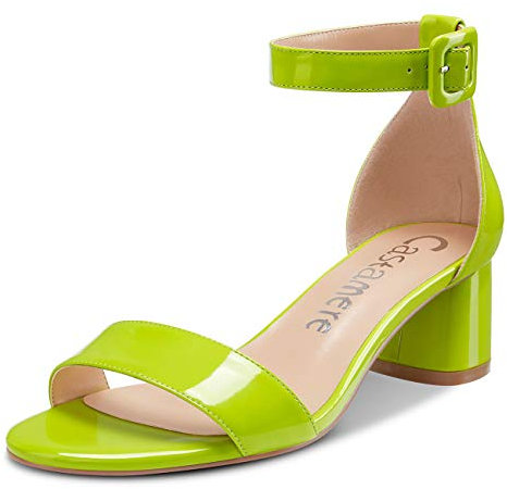 Castamere Scarpe col Tacco Donna Cinturino alla Caviglia Peep Toe Sandali Tacco a Blocco 5 CM Verde Luminosa Scarpe EU 38