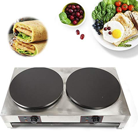 3KW+3KW 40cm Double Crepe Maker Heavy Duty Commercial Nonstick 110V Electric Ice Cream Corn Waffle Maker Iron Machine