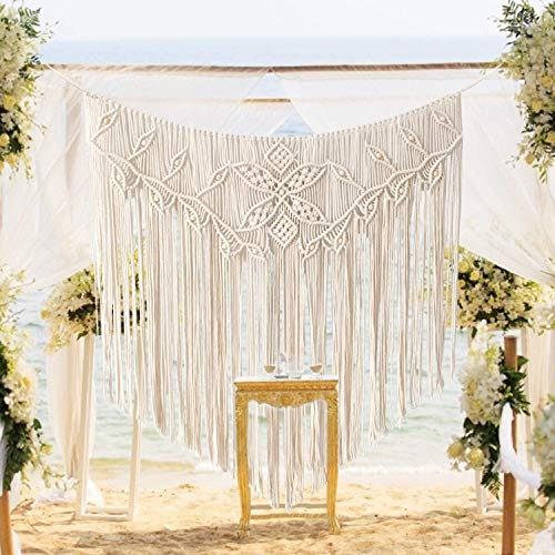 Arazzo da parete in macramè, stile boho, macramè, arazzo in tessuto, arte moderna e chic, in cotone bohémien, decorazione per la casa, decorazione da parete con perline per camera da letto, 100x96 cm