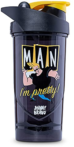 Shieldmixer Johnny Bravo Pretty Eiweiß Shaker - Shaker Proteinshake 700ml - Gym Shaker - Für eiweiß- & Sportgetränke - Shake becher - Gym Zubehör - Trinkflasche, Schwarz - Pro Classic Protein Shaker