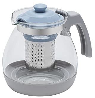 RESTO Teekanne Glas, Glasteekanne mit Siebeinsatz, mit abnehmbarem Edelstahlfilter und Hitzebeständigem Borosilikatglas (1200 ml)