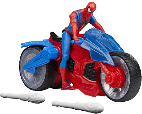 SPIDER-MAN Hasbro- Marvel Arachno-Moto Lance Figurine de 10 cm et 2 Toiles, F68995L1, Multicolore