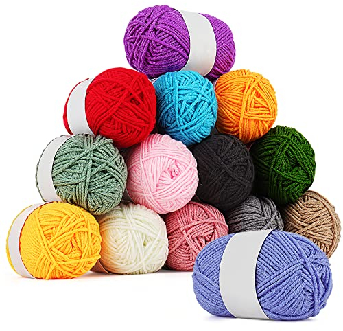 Coopay Garn zum Häkeln & Stricken, 25gx14 Farben Häkelgarn für Häkelset Tiere, Buntes Acryl Strickgarn Wolle Zum Stricken, Ideal zum Häkeln von Amigurumi und Kunsthandwerk, Nadelstärke: 2,5mm - 3,0mm