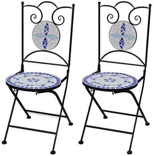 WIFESE Bistrostühle Klappbar EsszimmerstüHle Klappstuhl GartenmöBel KlappstüHle GartenstüHle BalkonmöBel EssstüHle GartenmöBel Set Balkon MöBel Bistrotisch 2 STK. Keramik Blau und Weiß