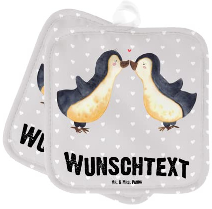 Mr. & Mrs. Panda Personalisierte Topflappen Pinguin Liebe - Geschenke, Topfhandschuhe, personalisiert, Geschenk Hochzeitstag, Vertraut, Bedrucken, selbst gestalten, Hocheitstag, Paar