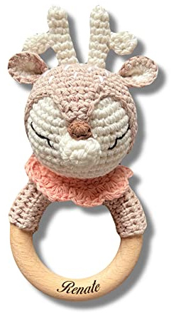 Babyrassel REH (Rosa) gehäkelt personalisiert/ohne Personalisierung (Personalisiert)