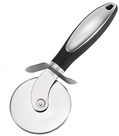 AKAZI Stainless Steel Roller Pizza Shovel Set of Two Handles Circular Single-Wheel Pizza Shovel Kitchen Tools, Silver (27.5 * 5.6CM)