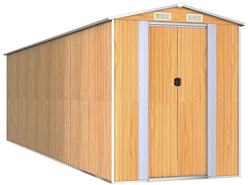 ZHOUMIN Geräteschuppen, Gerätehaus, Fahrradgarage, Gartenhütte, Fahrradunterstand, Gartenhäuschen, Garten Hütte, Fahrrad Unterstand, Hellbraun 192x689x223 cm Verzinkter Stahl