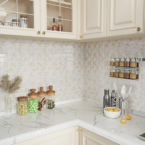 CRE8TIVE Credence Adhesive pour Cuisine Beige Carrelages Autocollant Carrelage Adhesif Mural Salle de Bain Imperméable Credence Adhesive Décoration Cuisine Stickers Escalier 30.5cm x 30.5cm 4 Pièce
