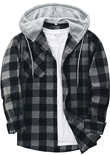 JACKETOWN Plaid Casual Sweatshirt Hoodie Long Sleeve Men's Shirt With Pocket Button Down Checked Jacket Flannel Regular Fit 4 Seasons Lumberjack M-3XL