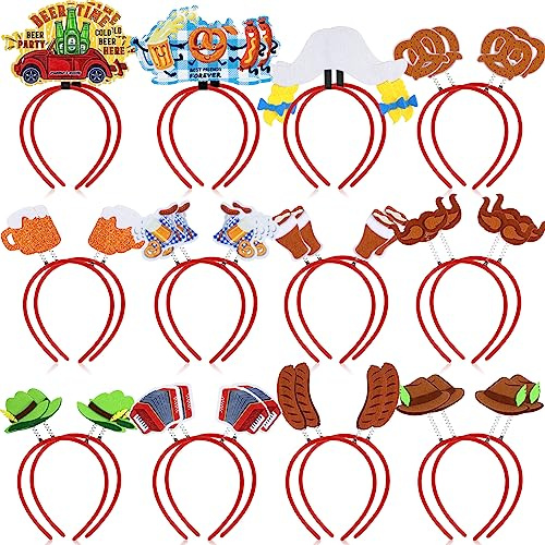 Cindeer 24 Stück Brezel Haarreifen Tirolerhut Kopfschmuck Festival Accessoires Lustige Haarreifen mit Bierkrügen für Party Zubehör, 12 Sortierte Stile