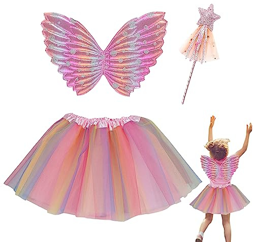 EQLEF Fee Kostüm Mädchen, Prinzessin, Fee Schmetterlingsflügel für Mädchen Tutu Flügel festgelegt (Rosa(2))