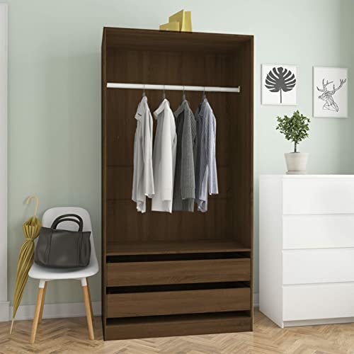 BaraSh Kleiderschrank Braun Eiche-Optik 100x50x200 cm Holzwerkstoff Garderobenschrank Besenschrank Mehrzweckschrank