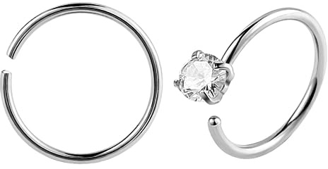 2X EXTRA THIN Silver Nose Rings 0.6mm-8mm Nose Hoop,Silver Small Hoop Earrings,Suptum Ring Conch Daith Helix Rook Super Snug Nose Ear Lip Ring