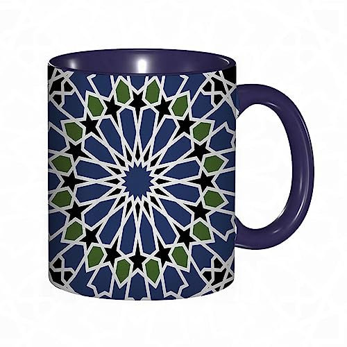 RFSHOP Taza de café oriental inspirada en mandala floral oriental antiguo con estampado verde oliva, taza de té de cerámica de 11 onzas con asa para el hogar, oficina, Navidad, cumpleaños