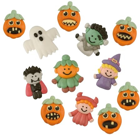 Kaffeehaus Diamant - essbare Zuckerdekoration Halloween - 6 Kürbisse und 6 Halloween Monster aus Zucker - Streudeko für Muffins, Torten, Kuchen und Cupcakes - gruselige Aufleger