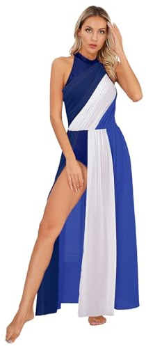 ranrann Femme Robe Danse Lyrique Contemporaine Moderne sans Manches Justaucorps Gymnastique Costume Spectacle Tenue Danseuse Dancewear S-XXL Bleu M