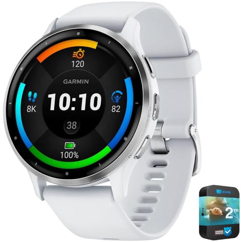 Garmin Venu 3, Running GPS Smartwatch, AMOLED Display, Advanced Health & Fitness, Up to 14 Days Battery, Silver with Whitestone Silicone Band - Bundle w/Deco Essentials 26-Month CPS Plan