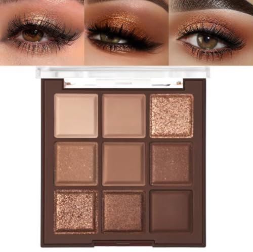 FLYEEO Neutral Brown Eye Shadow palette- Rose Gold Dark Brown Eyeshadow Palette Colorful 9 Colors, Matte Shimmer Highly Pigmented Nude Eyeshadow Palette Makeup Naturing-Looking Long Lasting2