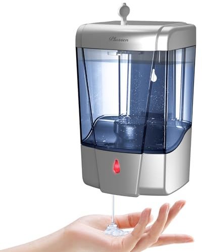 PLUSSEN Soap Dispenser Wall Mount, Automatic Hand Sanitizer Dispenser 600ml Gel n Liquid Touchless Commercial Wall Soap Dispenser for Bathroom,Silver-600ml