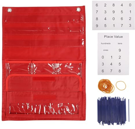 Socobeta Tableau de Poche pour Caddie de Comptage en Classe avec Valeur de Position et 200 Pièces de Paille, 20 élastiques pour Les Enfants Qui Apprennent à la Maternelle