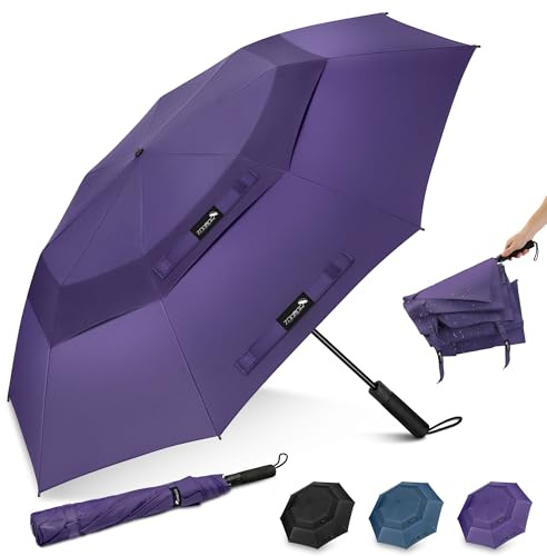 ZOMAKE Ombrello Pieghevole Grande, Ombrelli Grande da Golf Antivento Resistente 157cm, Umbrella Grandi da Pioggia Automatico Compatto per Uomo Donna (Viola-B)