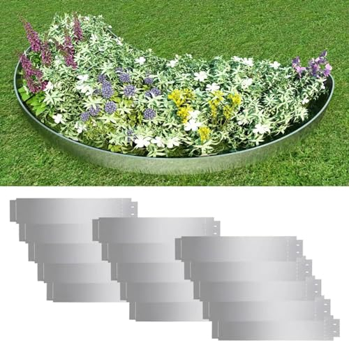 LAPOOH Rasenkanten 15 STK Beetumrandungen, Beeteinfassung, Grabumrandung, Zaun Garten, Beetzaun, Beetabgrenzung, Verzinkter Stahl 100 x 20 cm