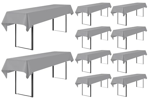 Showgeous Bier-Tischdecken 10er-Pack Hellgrau 100x250cm | für 50-cm- und 70-cm-Biertische,rechteckige Tischdecken,waschbar,100% Polyester,Blickdichte,Anti-Falten