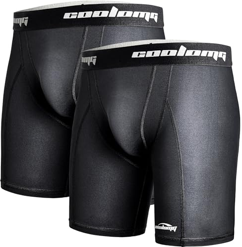 COOLOMG Mens Compression Shorts with Cup Pocket Athletic Protective Underwear for Baseball Football MMA Lacrosse Black L
