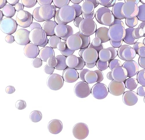 Schillernde runde Glasmosaikfliesen, 500 g, Mini-Kreis-Mosaik-Glasstücke für Blumentöpfe, Vasen, Tassen, Garten- und Heimdekoration, DIY-Mosaikzubehör (Hellviolett)