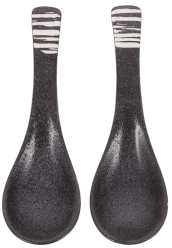PartyKindom Lot De 2 Cuillères À Soupe En Céramique Rétro Cuillères Asiatiques Compactes Pour Soupe Et Riz Design Élégant Et Texture Lisse Pour Table À Manger
