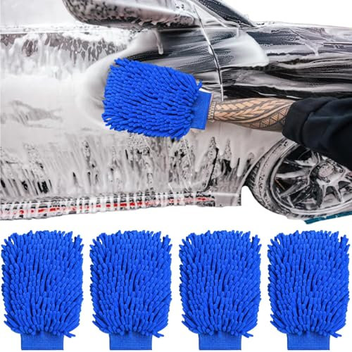 4 PCS Scratch-Free Car Wash Mitts - Blue Cleaning Gloves for Car & Household Cleaning