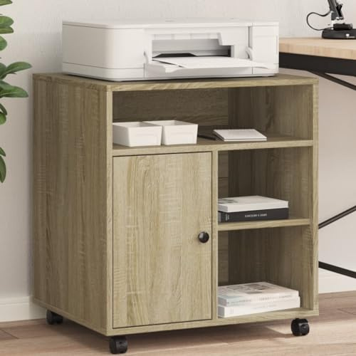 Hovothy Druckerständer mit Rollen Druckerwagen Druckerhalter Aufbewahrungsregal Regal für Drucker Druckertisch Büromöbel Fax-Aktenvernichter Regal Sonoma-Eiche 60x50x67 cm Holzwerkstoff