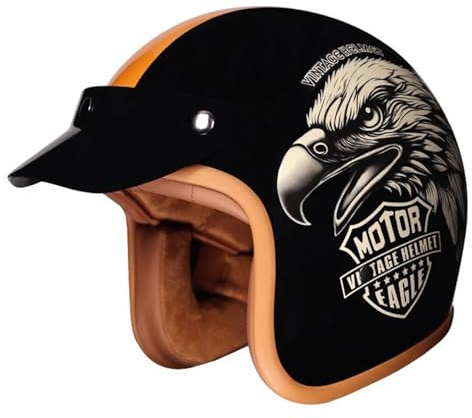 Motorcycle Open Face Half Helmet Low Profile Retro Cruiser Chopper Scooter Touring Helmet ECE/DOT Approved Motorbike Crash Helmet Jet Helmet For Adults Men And Women 1,XL=61~62cm