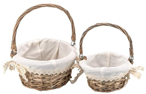 Ideen mit Herz Weiden-Körbe | Holz-Korb mit Stoff | naturfarben | Präsentkorb | Geschenk-Verpackung | Deko | 2 Größen | Shabby Chic | Blumen-Korb