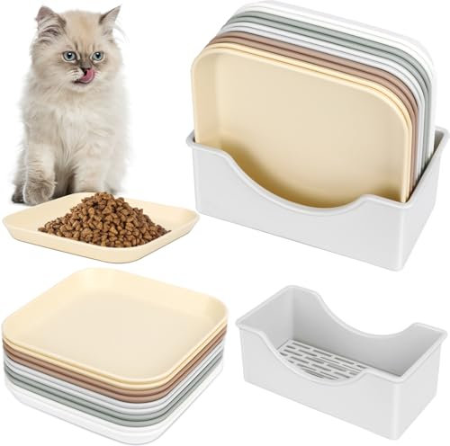 Aevcvok 10 Stück Katzennapf, Futternapf Katze Flach, Katzenfutter Napf, Quadrat Katzenschüssel, Katzen Futternapf Bunte, Katzenteller, Katzen Napfset für Trockenfutter und Nassfutter