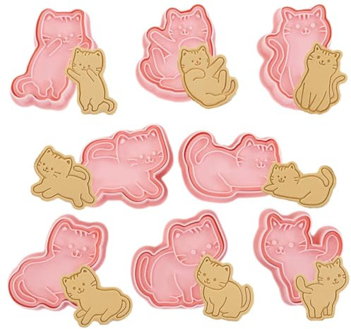 XURJUMI 8 Stück Plätzchenausstecher Katze,Ausstechform, Katzen Keksstempel 3D Keksausstecher,Katze Keksschneider,Cookie Cutter für Kuchen, Fondant, Käse, Backformen
