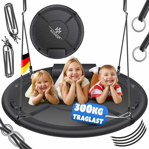 KESSER® Nestschaukel Tellerschaukel Hängeschaukel Rundschaukel Ø 120cm Schaukel bis 300kg belastbar mit Kissen & 4 Griffen verstellbar Kinderschaukel Indoor & Outdoor für Kinder & Erwachsene Anthrazit
